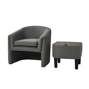 Zachary Grey Modern Upholstered Armchair with Storable Ottoman and Removable Cushion