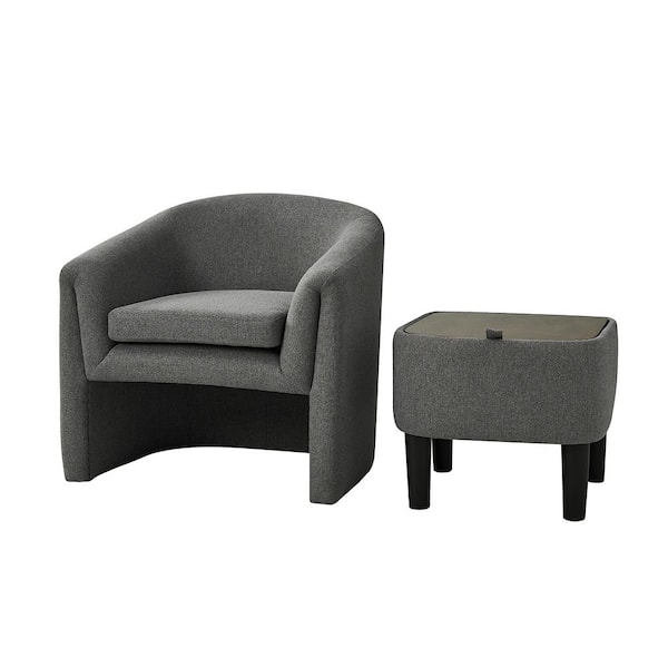 JAYDEN CREATION Zachary Grey Modern Upholstered Armchair with Storable Ottoman and Removable Cushion