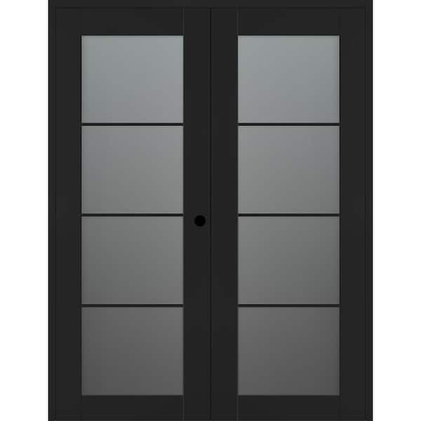 Belldinni Vona 4-Lite 56 in. x 96 in. Left Active 4-Lite Frosted Glass Black Matte Wood Composite Double Prehung Interior Door
