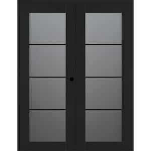 Vona 4-Lite 36 in. x 80 in. Left Active 4-Lite Frosted Glass Black Matte Wood Composite Double Prehung Interior Door