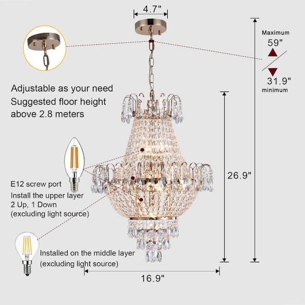 ariChqn•̩͡•ʔ*•.✮ FEKZO 7-Light Gold Crystal Chandelier for Living Room, Dining Room