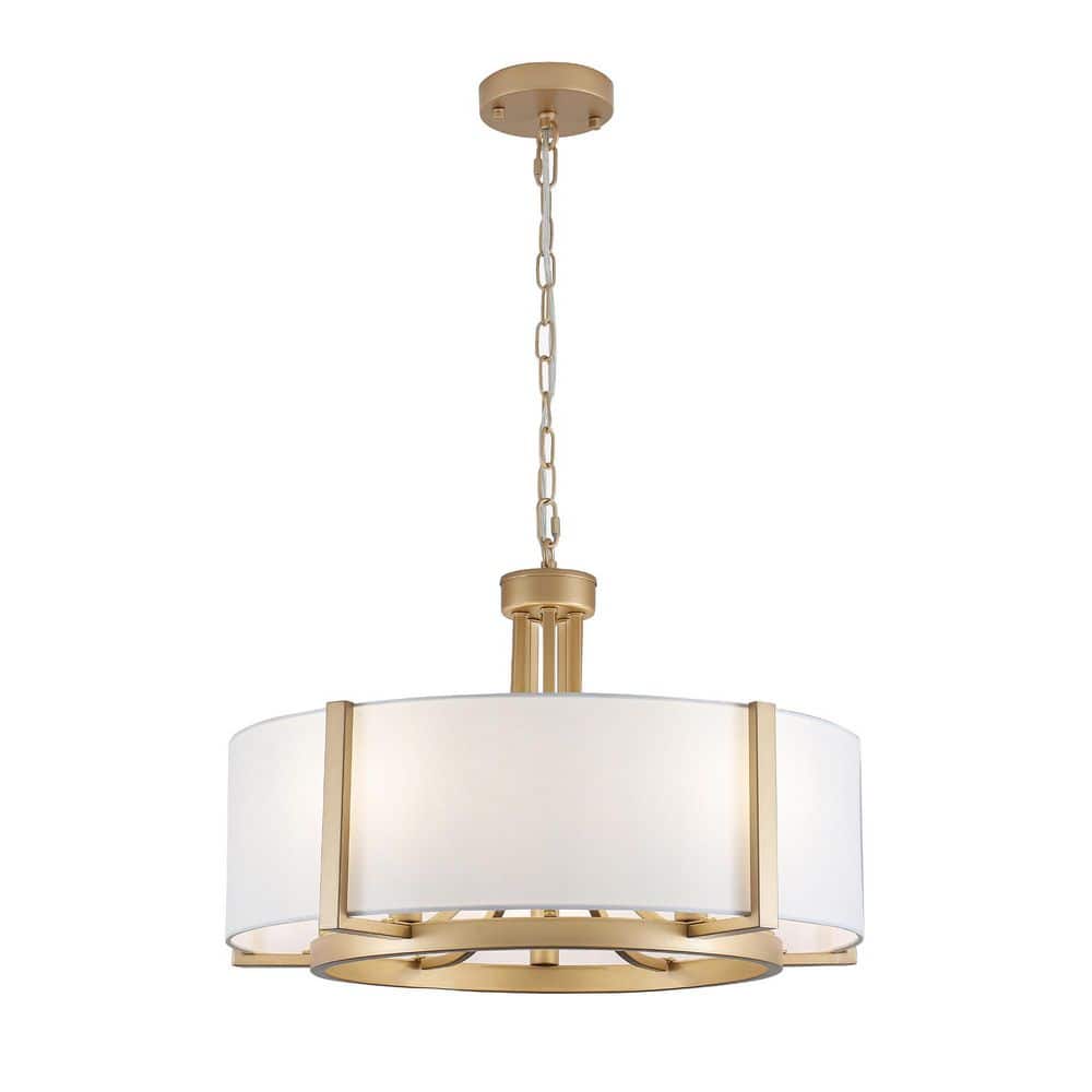 5-Light Gold Modern Drum Pendant Light with White Fabric Shades Candlestick Round Chandelier for Dining Room price history on PriceWatchPro