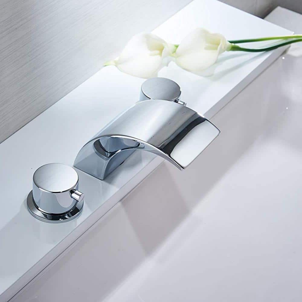 Polished Chrome 8-inch Widespread LED Bathroom Faucet with Pop-Up Drain