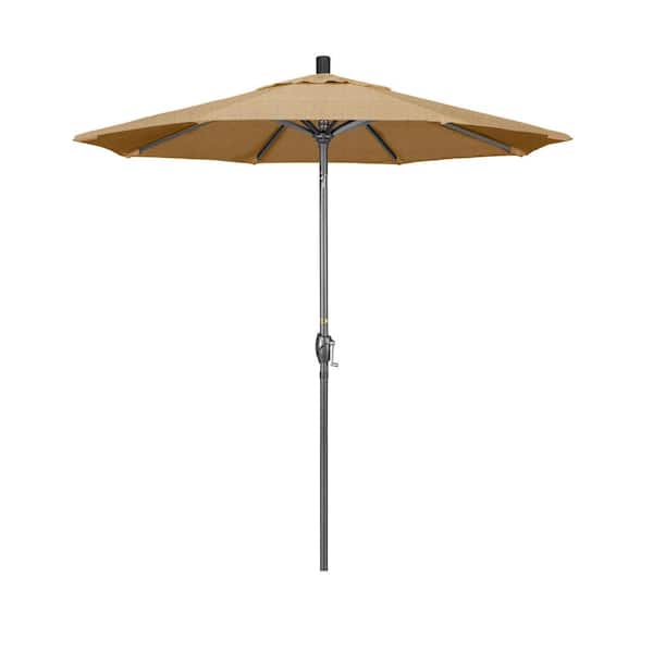 California Umbrella 7.5 ft. Grey Aluminum Market Push Button Tilt Crank Lift Patio Umbrella in Woven Sesame Olefin