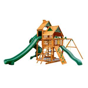 Great Skye II Wooden Outdoor Playset with 3 Slides, Rock Wall, Sandbox, Picnic Table, and Backyard Swing Set Accessories