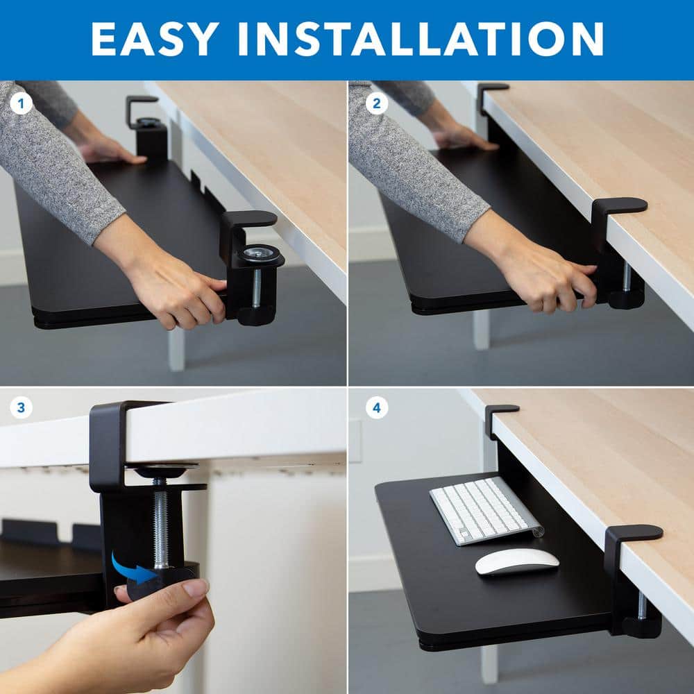 Adjustable Black Clamp-On Under Desk Keyboard Tray