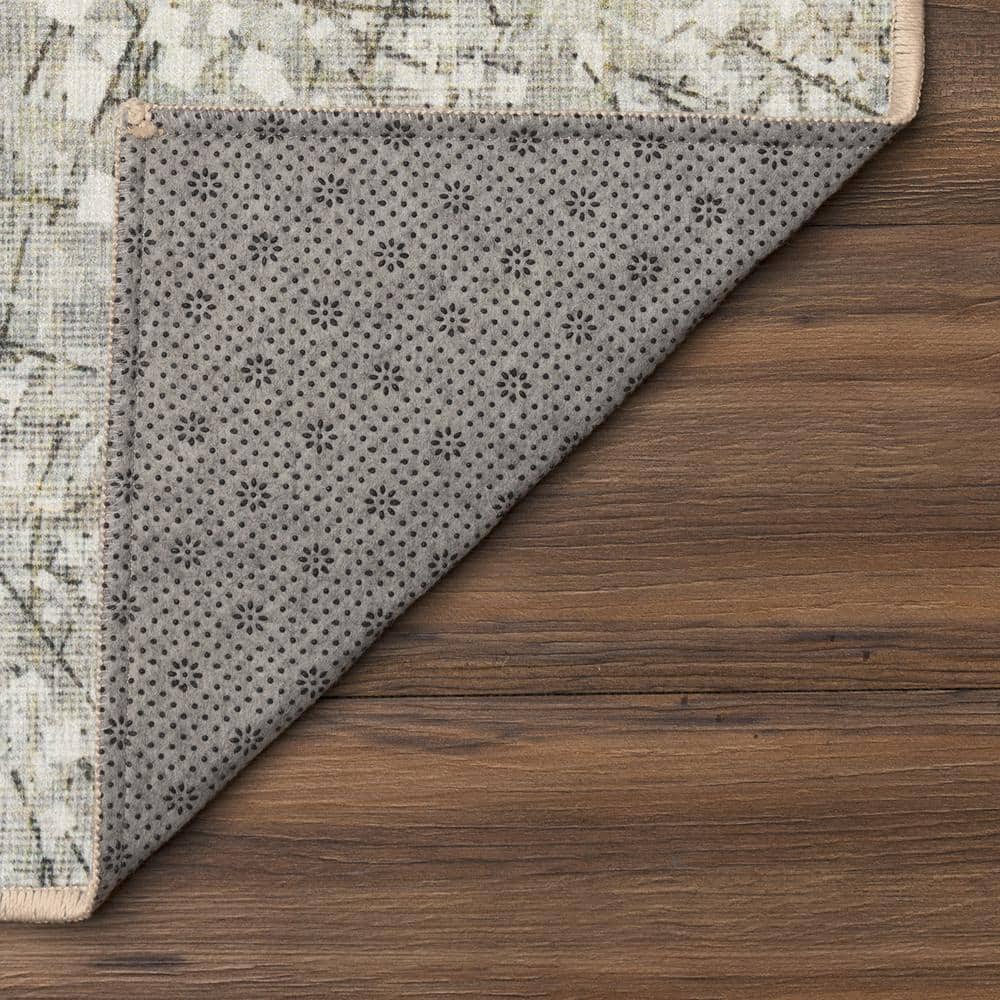 Gray and Beige Synthetic Stripe Washable Runner Rug
