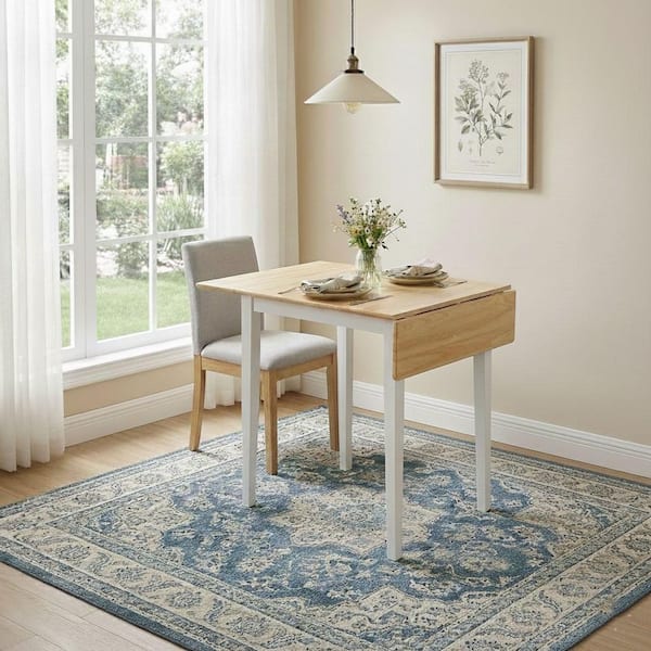 White and Natural Drop Leaf Extendable Dining Table