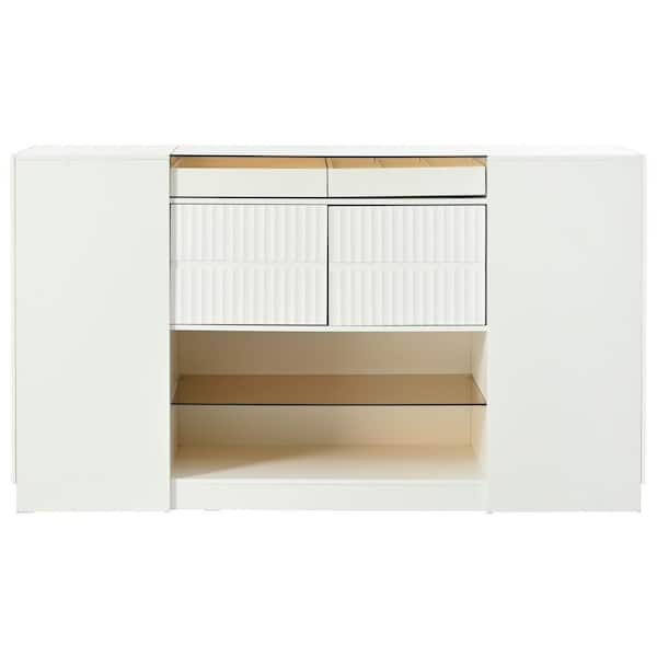 Boosicavelly Cream White MDF 60.4 in. Sideboard with Drawers, Display Shelf