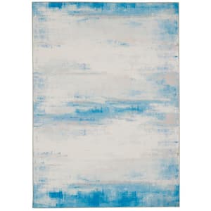 Washable Watercolor Ivory/Blue 5 ft. x 7 ft. Area Rug
