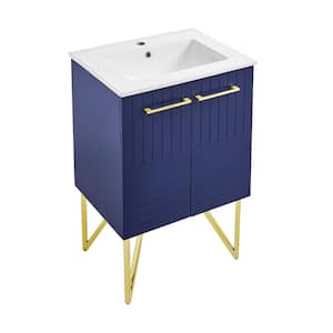 Annecy 24 in. W Bath Vanity in Granger Blue with Ceramic Vanity Top in Glossy White with White Basin