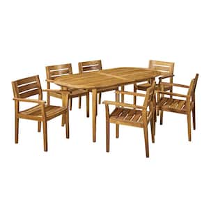 Midvale 30 in. Teak Brown 7-Piece Wood Oval Outdoor Dining Set