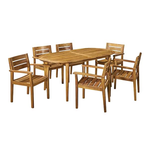 Midvale 30 in. Teak Brown 7-Piece Wood Oval Patio Outdoor Dining Set