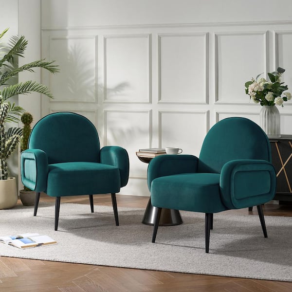 JAYDEN CREATION Abel Teal 28.5 in. W Modern Upholstered Armchair with Adjustable Metal Feet (set of 2)
