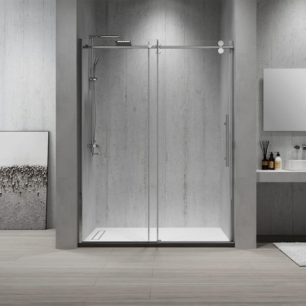 ROSWELL Massa 48 in. x 76 in. Semi-Frameless Sliding Shower Door in Chrome