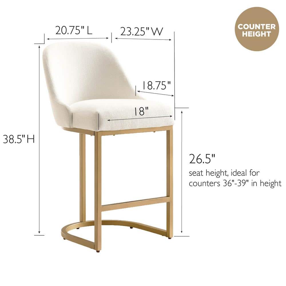 Elegant White Linen & Gold Metal Barrelback Counter Stool, Set of 2