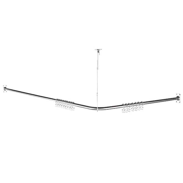 42"-48" x 72"-78" Stainless Steel Bathroom Adjustable Shower Curtain Rod with 16 Hooks and Ceiling Support in Chrome