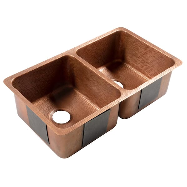 Rivera 32 in. Undermount Double Bowl 16 Gauge Antique Copper Kitchen Sink