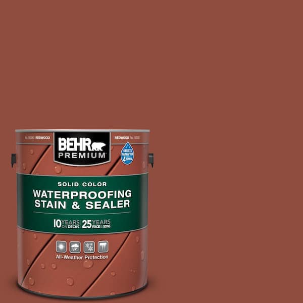 BEHR PREMIUM 1 gal. #SC-330 Redwood Solid Color Waterproofing Exterior Wood Stain and Sealer
