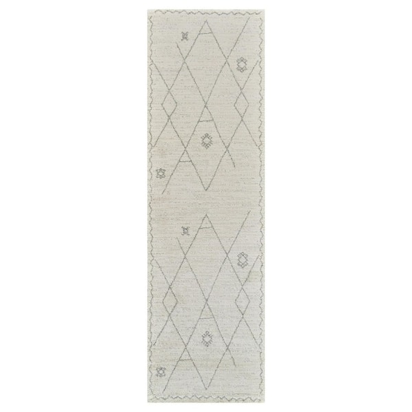 2 ft. x 8 ft. Beige Abstract Washable Area Rug