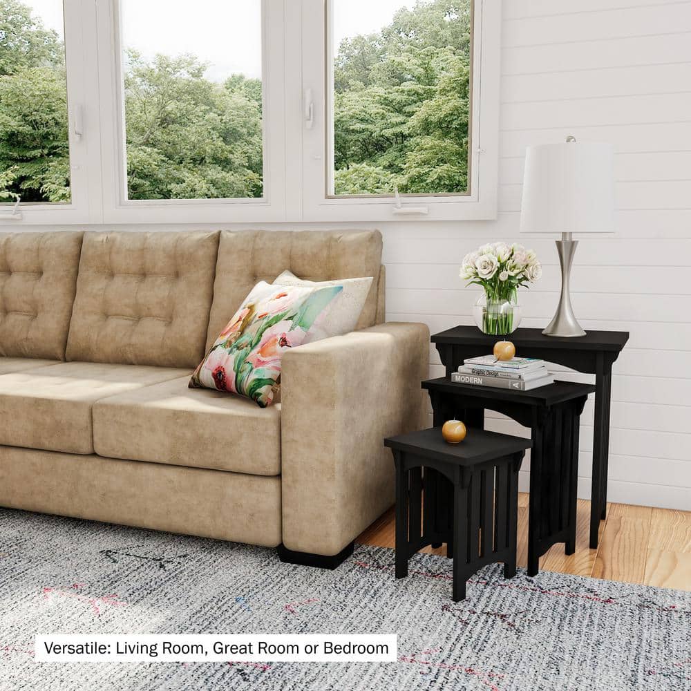 Black Rectangular Mission Style 3-Piece Nesting Tables