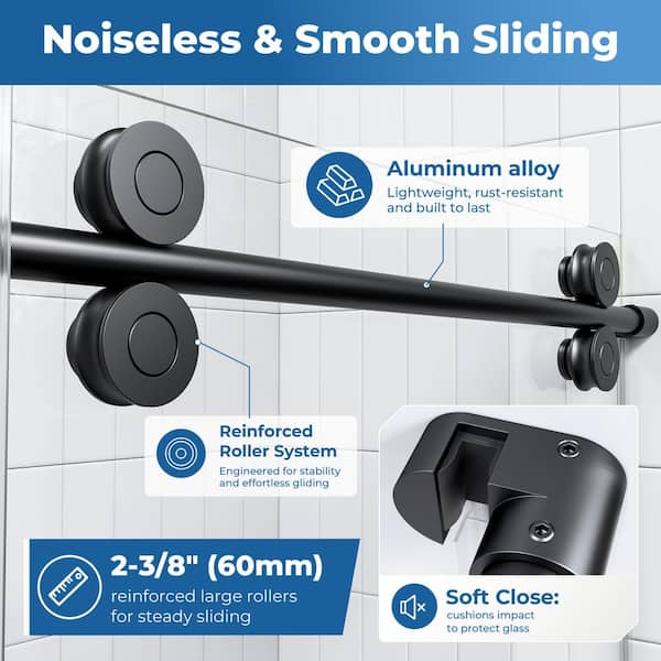56-60 in. W x 76 in. H Single Sliding Frameless Shower Door in Matte Black with 8mm Easy-Clean Nano-Coated Glass
