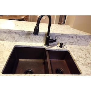All-in-One Undermount Hammered Copper 33 in. 0-Hole Double Bowl Kitchen Sink in Oil Rubbed Bronze