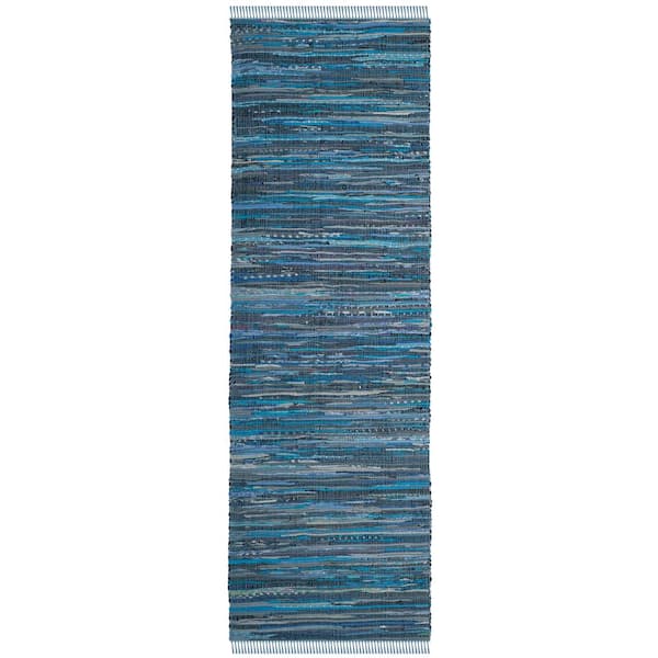 SAFAVIEH Rag Rug Blue/Multi 2 ft. x 5 ft. Striped Speckled Runner Rug RAR127B25 The Home Depot