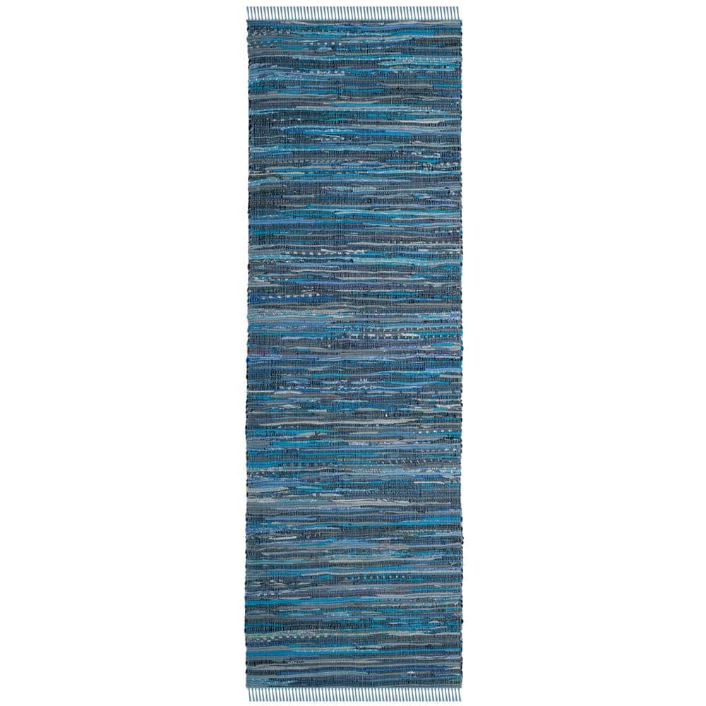 Coastal Breeze Blue Stripe Hand-Woven Wool & Cotton Runner Rug
