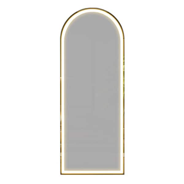 Miscool Avex White 26 in. W x 71 in. H Arched Aluminum Full Length Mirror With Stand and 3 Color LED Lights