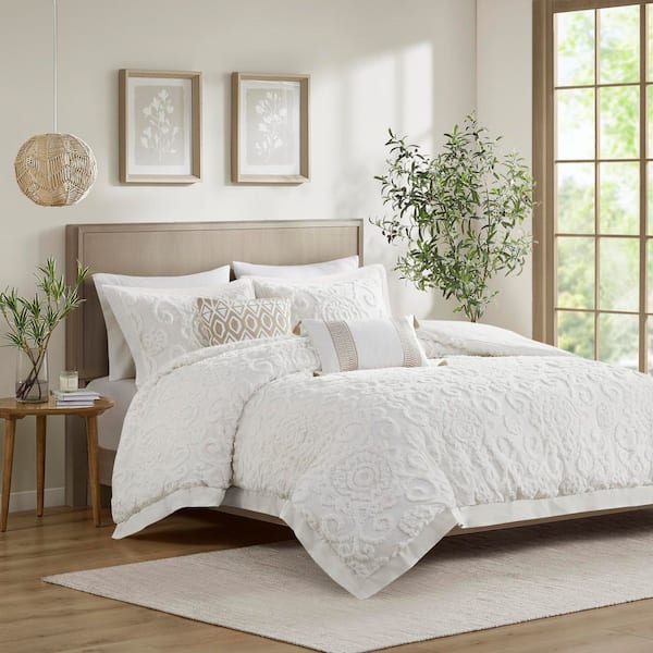 Suzanna 3-Piece Ivory Cotton King Duvet Cover Set
