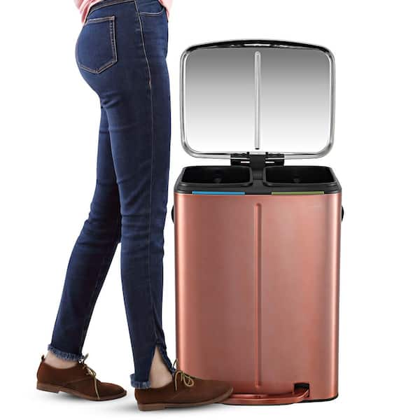 happimess Marco Rectangular 10.5-Gallon Double Bucket Trash Can with Soft-Close Lid, Rose Gold