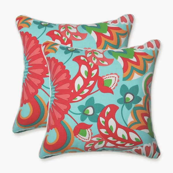 Pillow Perfect Floral Green Square Outdoor Square Throw Pillow 2-Pack