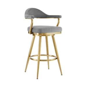 Armen Living Chelsea 26 in. Anchor Gray Metal Counter Stool with Fabric ...