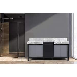 Zilara 72 in x 22 in D Black and Grey Double Bath Vanity and Castle Grey Marble Top