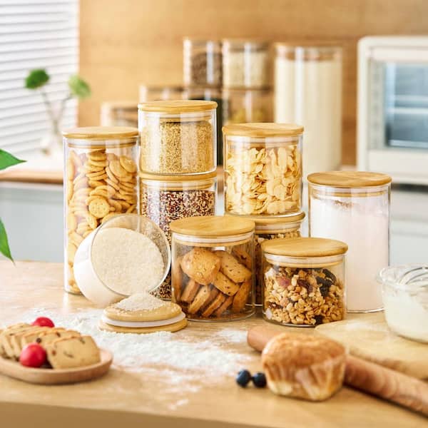 3-Piece 45 oz. Glass Food Storage Containers with Airtight Bamboo Lids for Cereal, Pasta, Rice, Food Grade