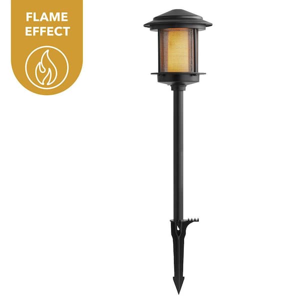 Ambrose Low Voltage 2.4 Lumens Black Integrated LED Path Light with Flicker Flame Effect; Weather/Water/Rust Resistant