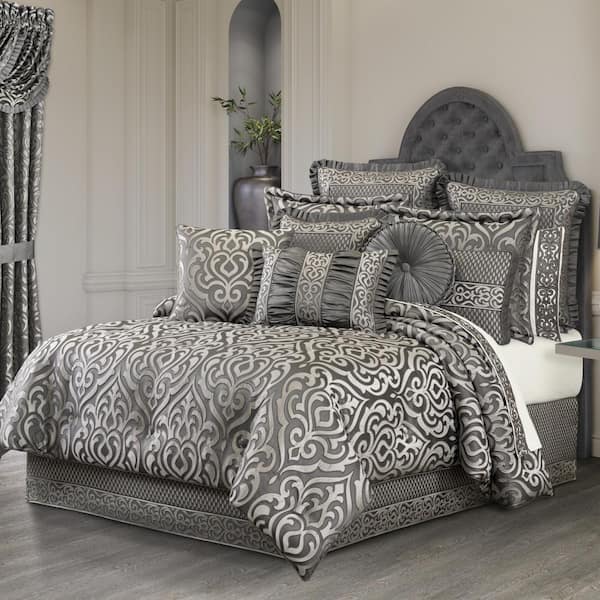 J QUEEN NEW YORK INC Blythe Silver Polyester Queen 4-Pieces Comforter Set