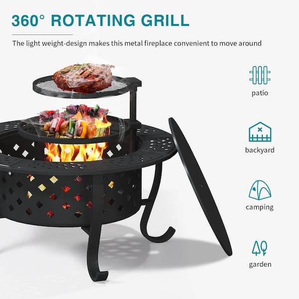 Sizzim 36 Outdoor Wood Burning Fire Pit with Grills and
