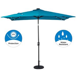 9 ft. x 7 ft. Rectangular Solar Lighted Market Patio Umbrella in Teal