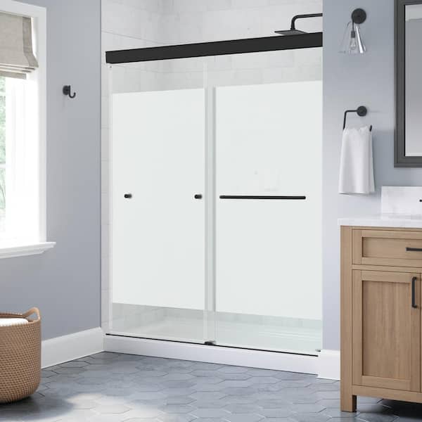 Delta Portwood 60 in. W x 70-1/4 in. H Semi-Frameless Sliding Shower Door, Matte Black, 6mm Privacy Glass