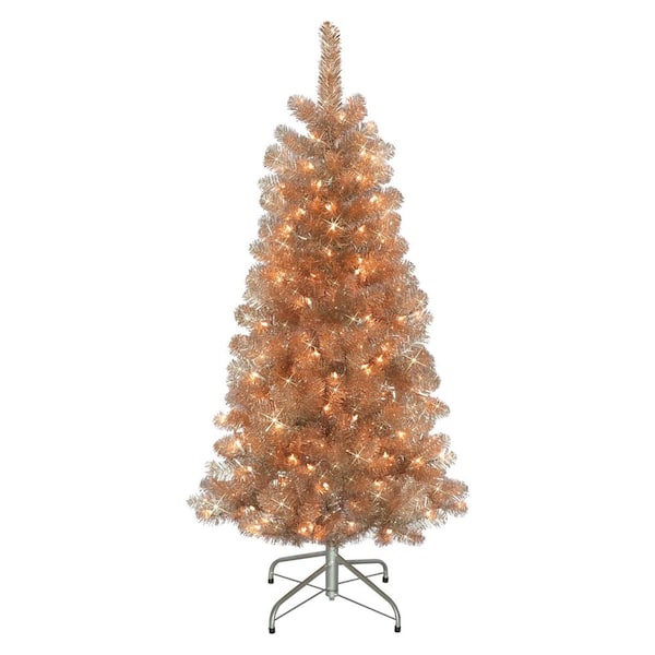 Puleo International 4.5 ft. Pre-Lit Rose Gold Artificial Christmas Tree