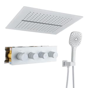 5-Spray 2.5 GPM 16 in. Ceiling Mount Fixed and Handheld Shower Head with Thermostatic Shower System in Matte White