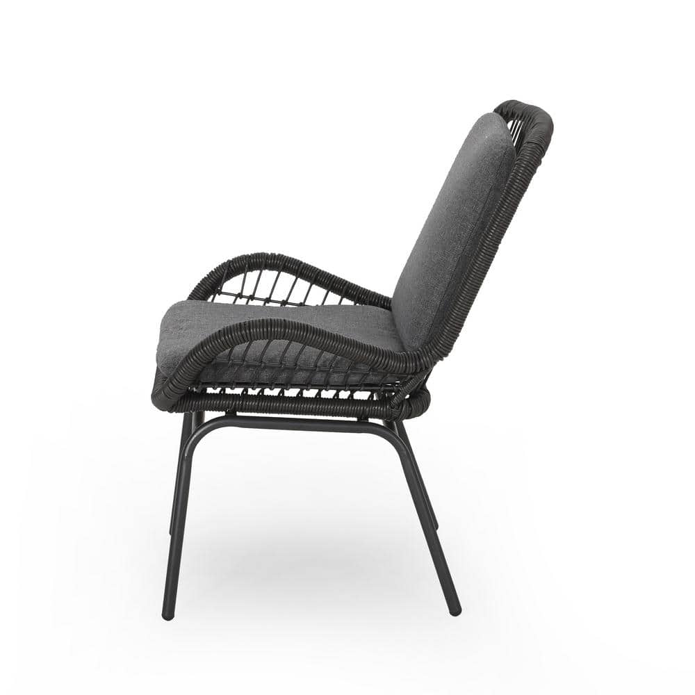 Gray Iron Frame Lounge Chair with Dark Gray Cushions (Set of 2)