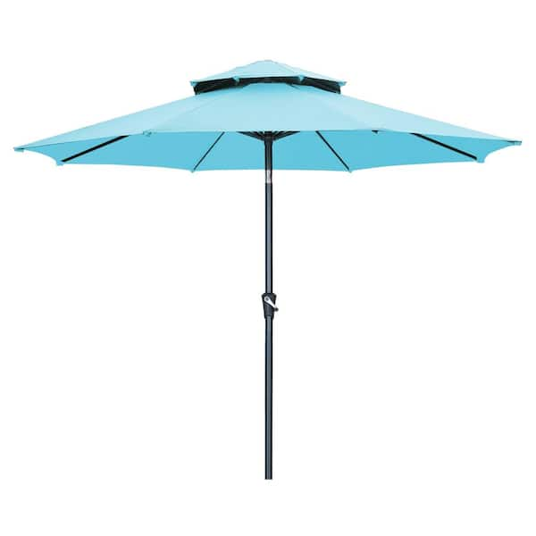 OVASTLKUY 11 ft. 2-Tier Round Market Outdoor Patio Umbrella in