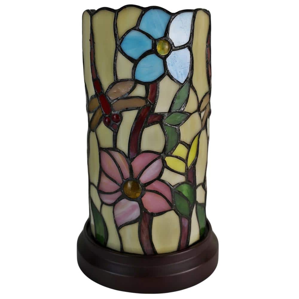 Tiffany Style 10" Stained Glass Floral Dragonfly Lamp