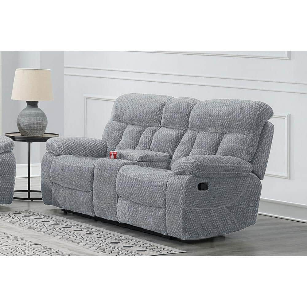 Bravo Stone Gray Fabric Reclining Loveseat with Cup Holder