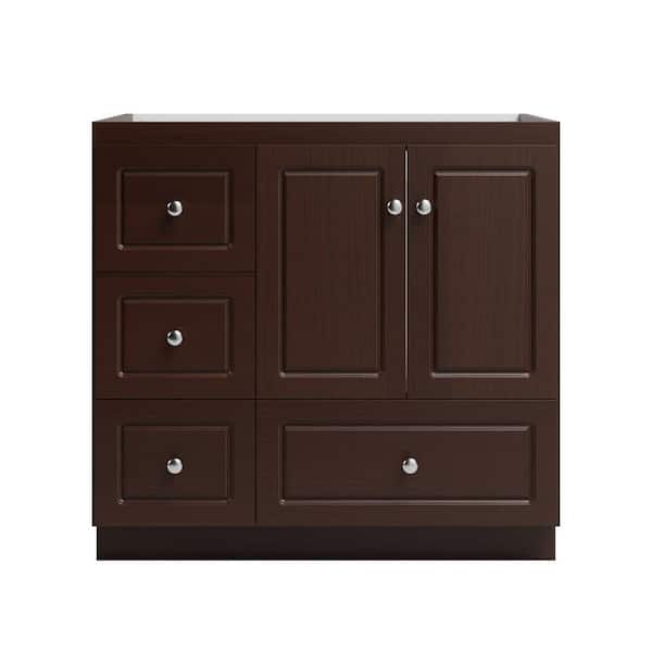 Ultraline 36 in. W x 21 in. D x 34.5 in. H Bath Vanity Cabinet without Top in Dark Alder