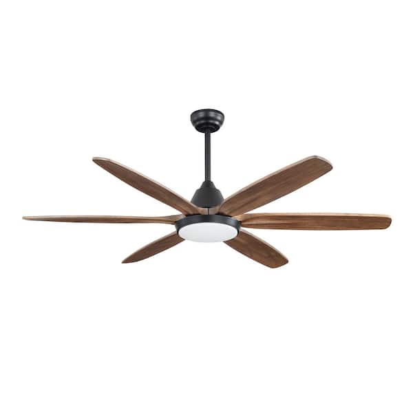60 in. (5 ft.) Indoor Black And Brown Wood Color Ceiling Fan with LED Light 6-Blades Remote Included Downrod Mount