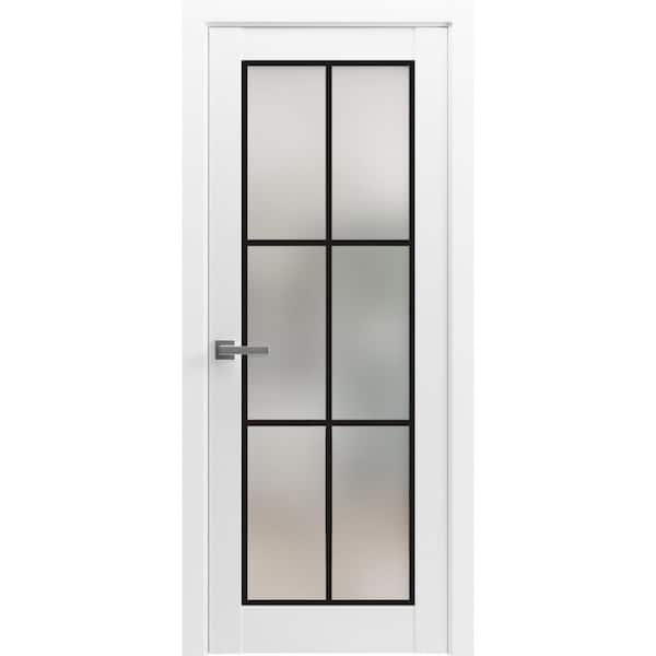 32 in. x 84 in. Right-Hand/Inswing Solid Frosted Glass White Wood Single Prehung Interior Door with Hardware